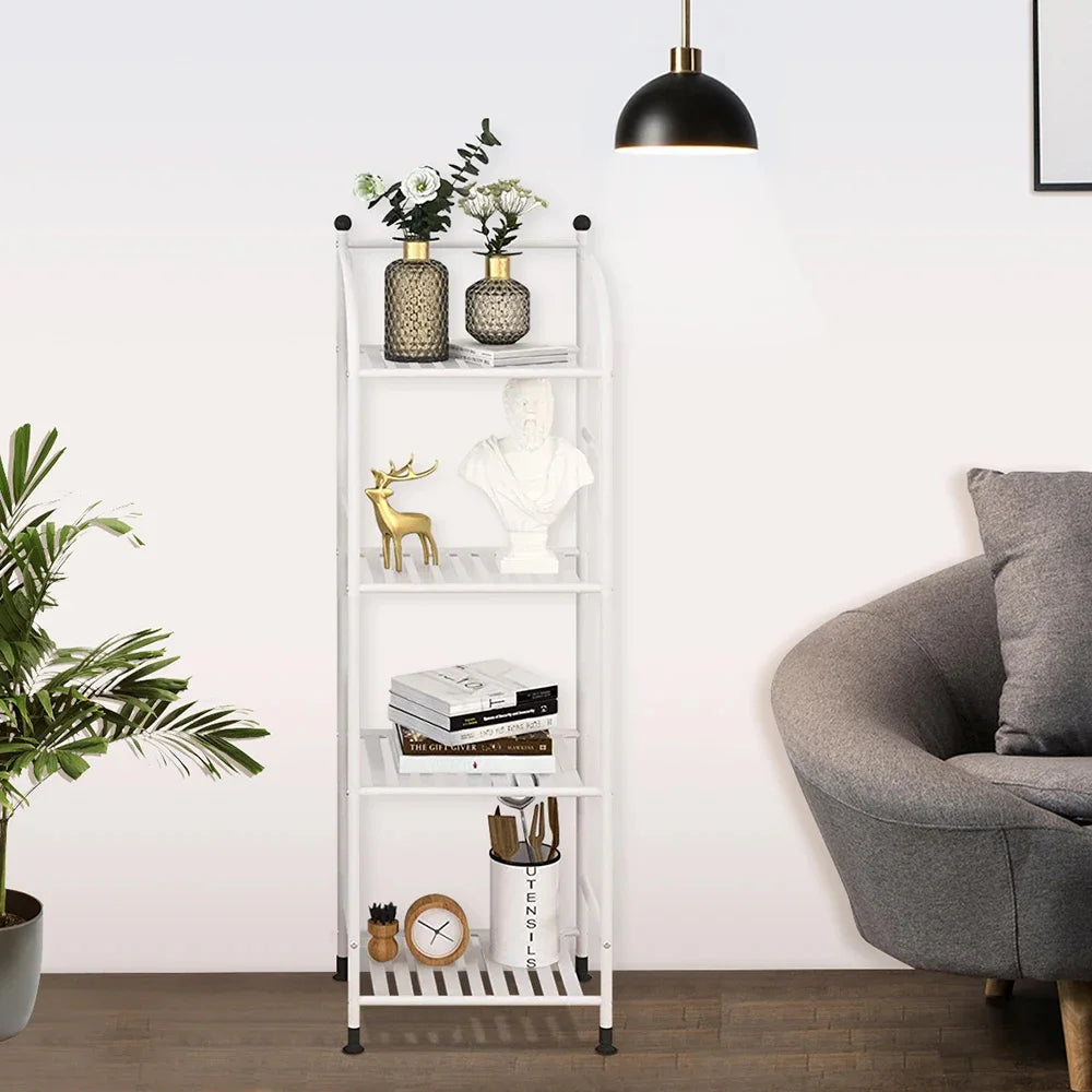 étagère industrielle moderne noir blanc grille métallique pieds solides livres vases serviettes produits toilette
