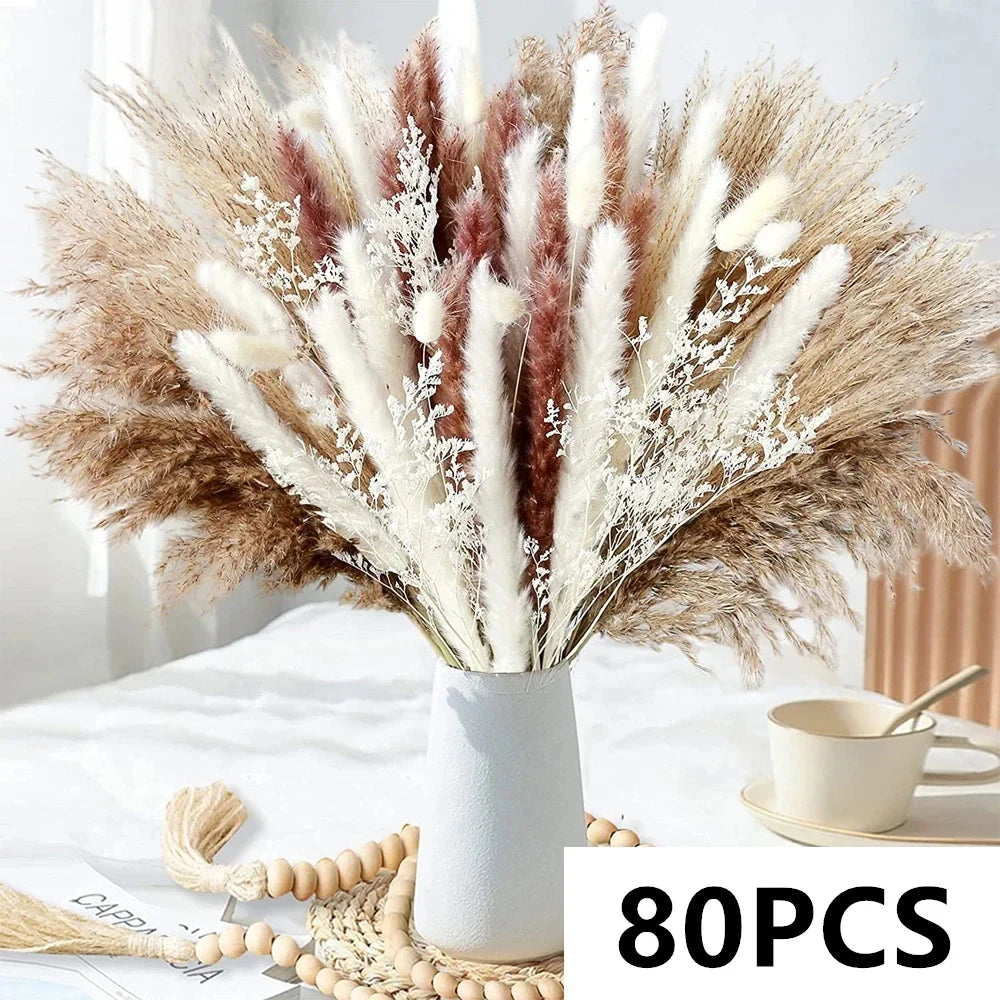 bouquet fleurs séchées pampas naturel beige marron blanc décoration maison anniversaire mariage rustic