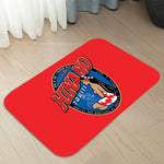 tapis moderne graphique hinano tahiti femme bikini palmiers noir blanc rouge