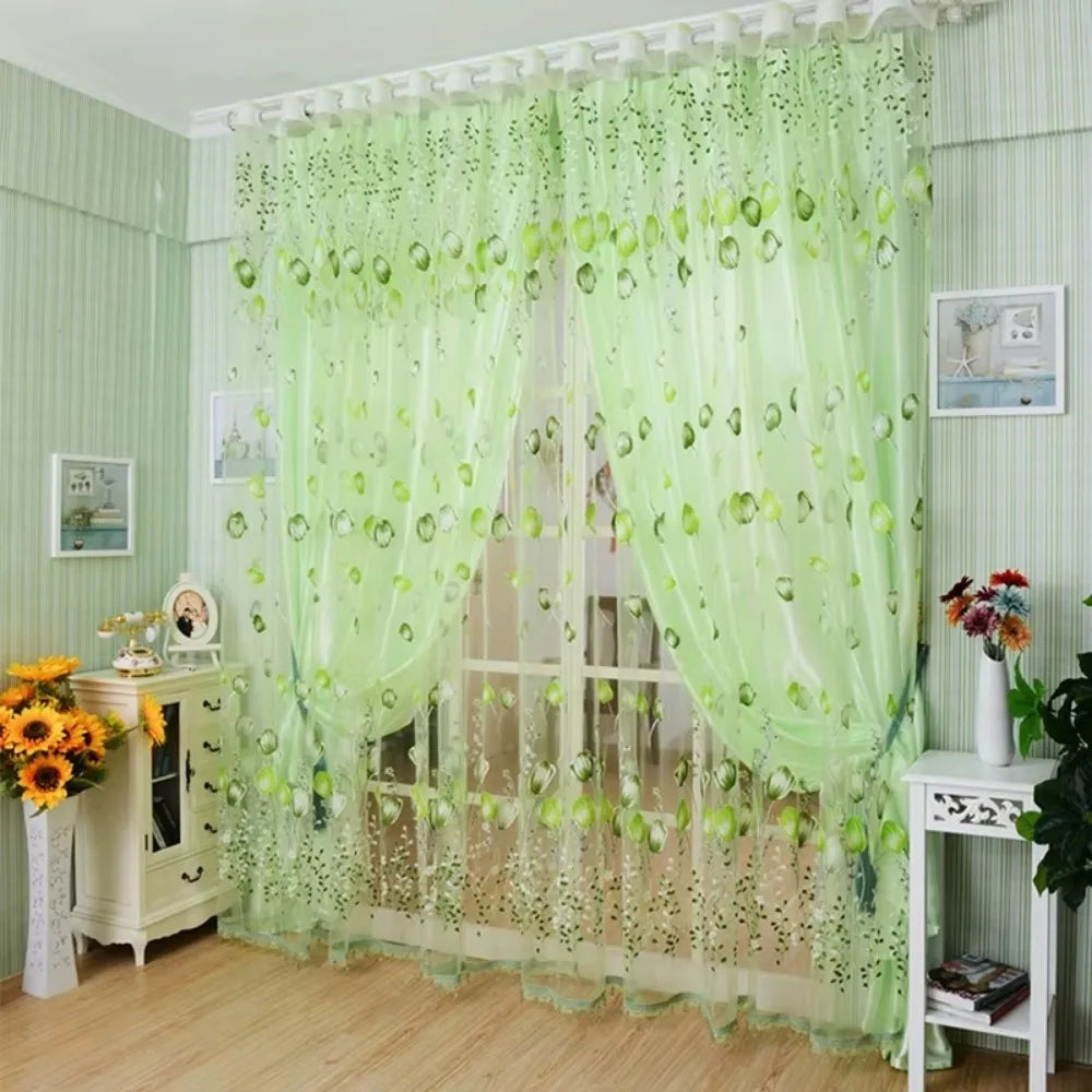 rideaux voilage floral violet rose bleu vert orange décoratif moderne polyester transparent chambre salonhôtel