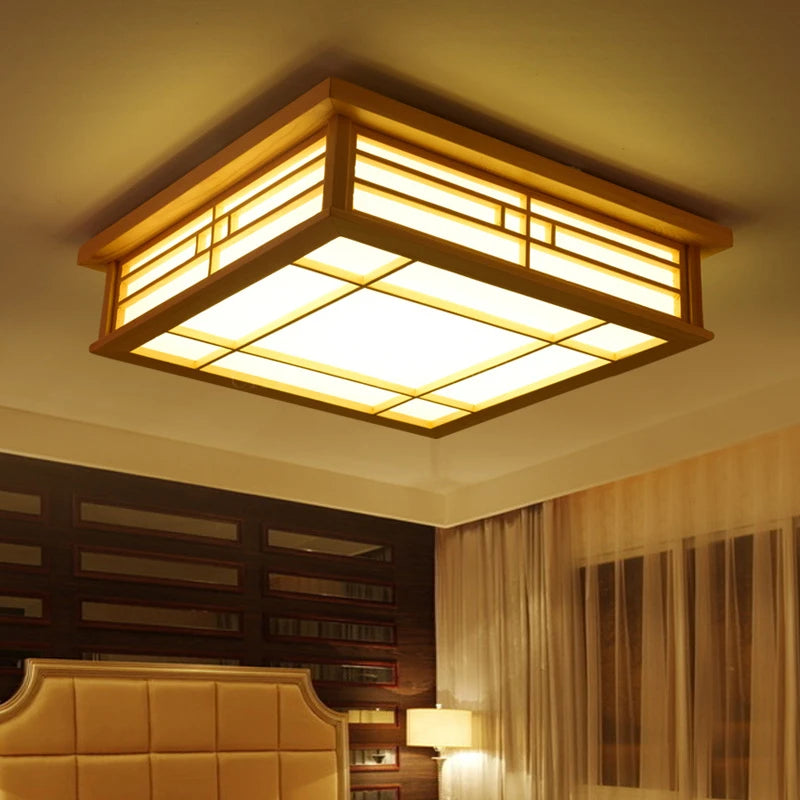 lampe bois naturel clair panneaux translucides moderne oriental lumière led