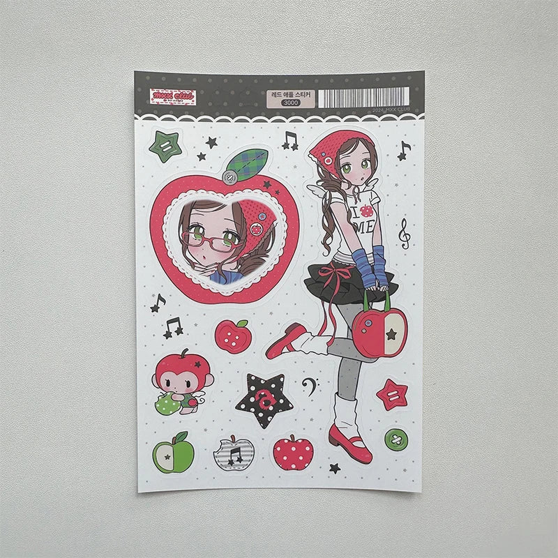 autocollants kawaii personnages dessins animés fruits coeurs notes musicales couleur rose blanc vert bleu