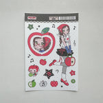 autocollants kawaii personnages dessins animés fruits coeurs notes musicales couleur rose blanc vert bleu