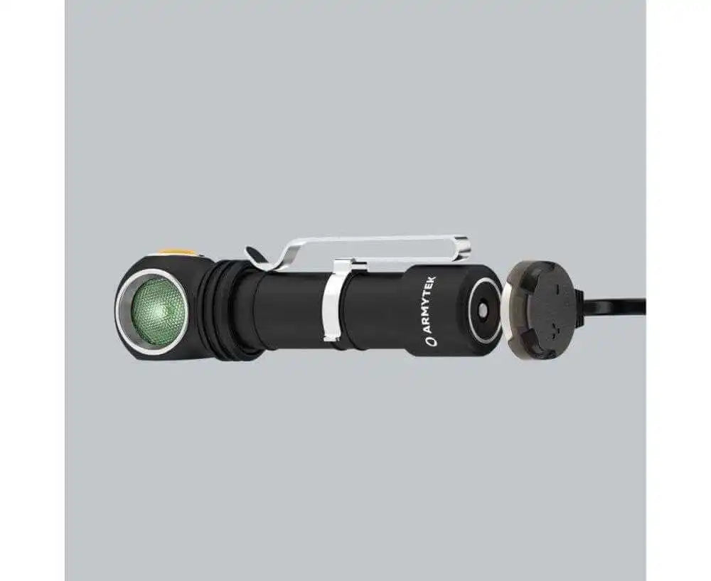 lampe torche rechargeable led noire rayures jaunes clip moderne