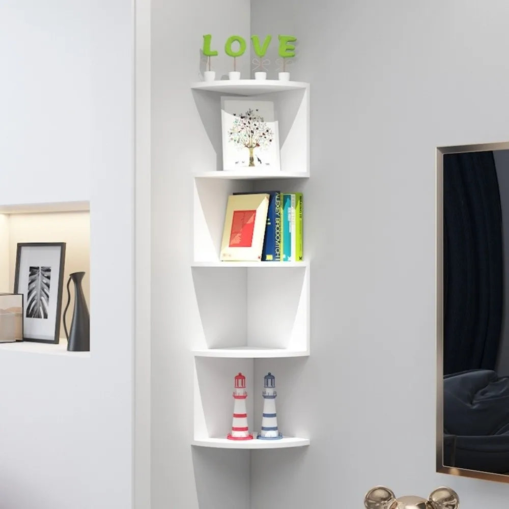 étagère d'angle blanc moderne adhésive chambre coucher rangement vases livres photo plante