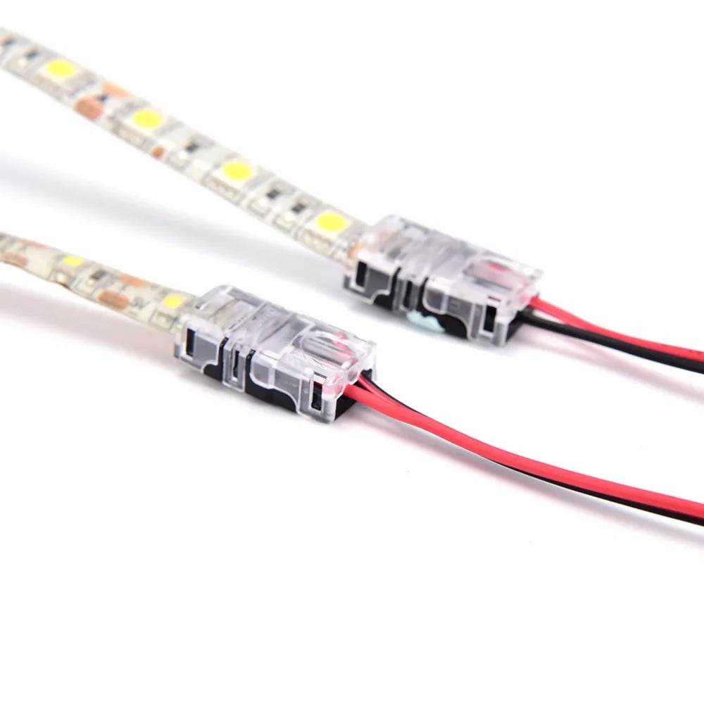 connecteur ruban led transparent clips 8mm 10mm ip65 étanche smd 5050 moderne câbles rouge