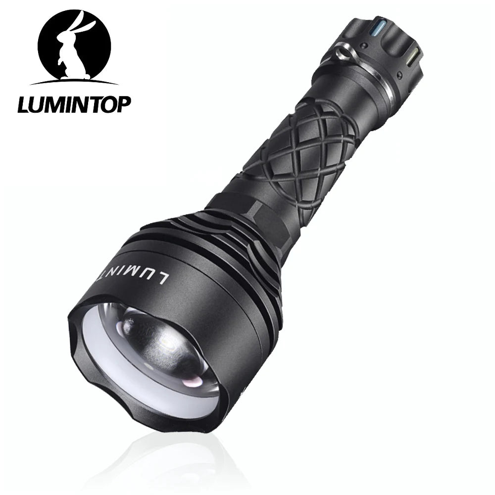 lampe torche noire anti dérapante robuste moderne poignée ergonomique anneaux protection suspension camping pêche