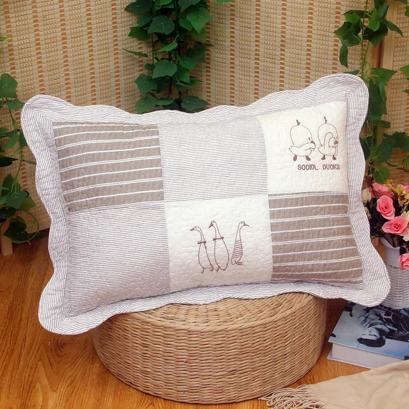 taies d'oreiller coton motif floral blanc vintage animaux campagnard imprimées douces qualitative