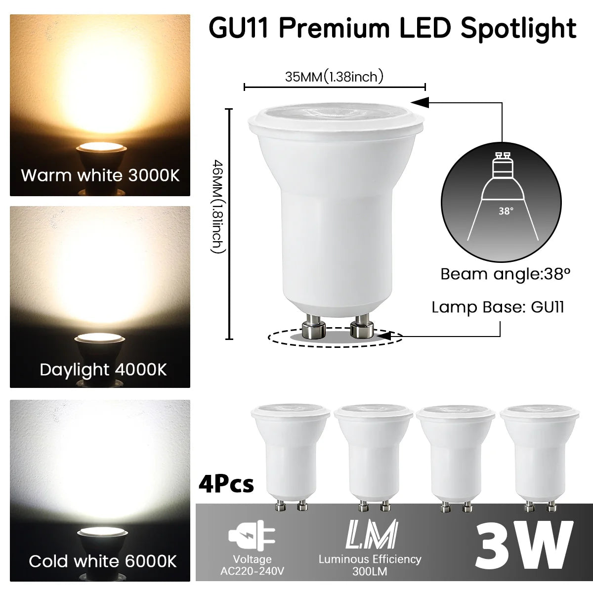 ampoules led blanc modernes gu10 gu11 mr11 35mm 50mm 220v 240v 6000k 3000k