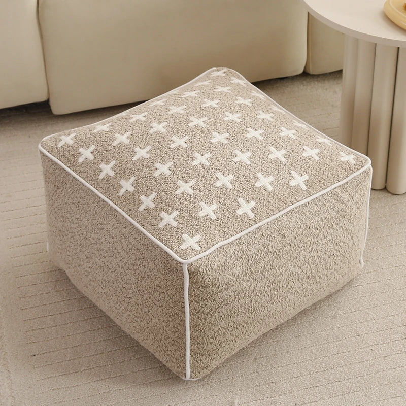 Pouf ottoman Teddy crème avec housse amovible