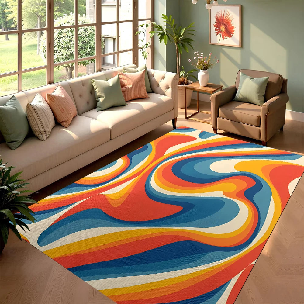tapis moderne rectangle polyester coloré motifs abstraits salon durable floral
