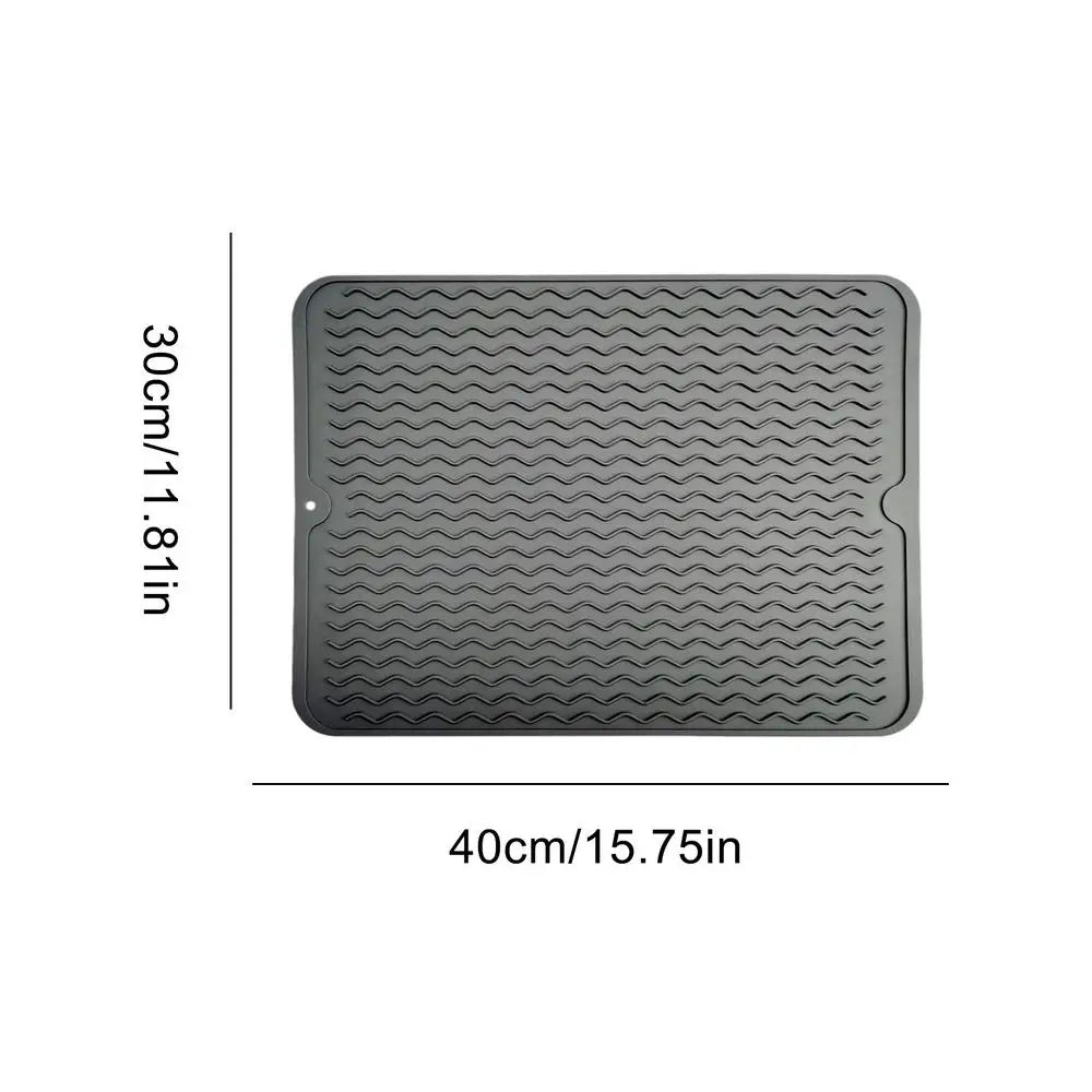 tapis cuisine silicone gris moderne tasse thé bol cuillère fourchette plateau ondulé