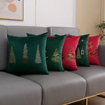 housse coussin velours noël arbre flocons good night rouge vert decoration carré tufted polyester