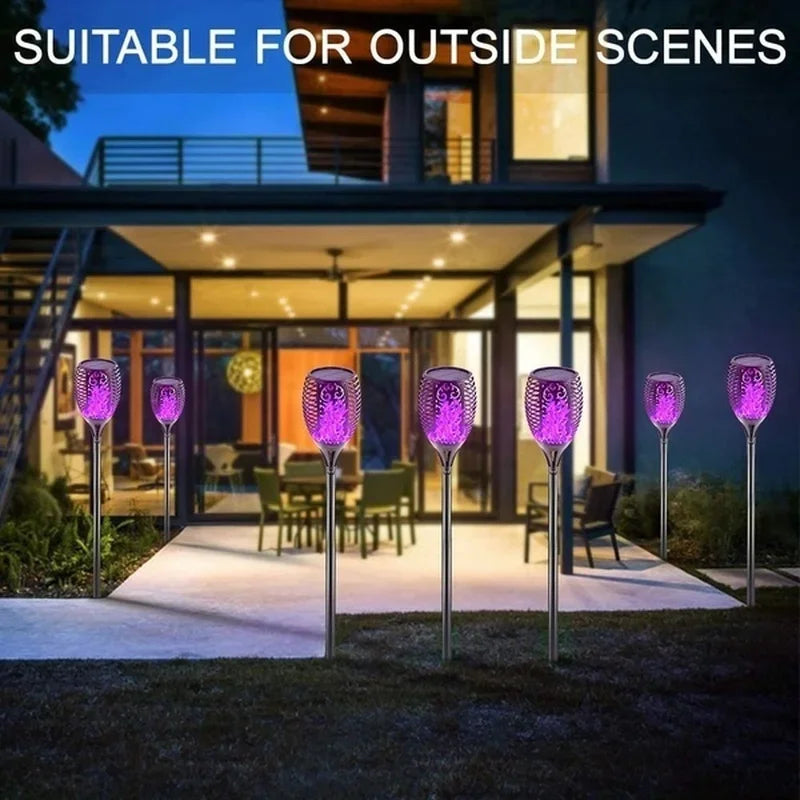 lampe solaire fleur décorative extérieure effet flamme violet bleu orange jardin jardinage extérieur moderne
