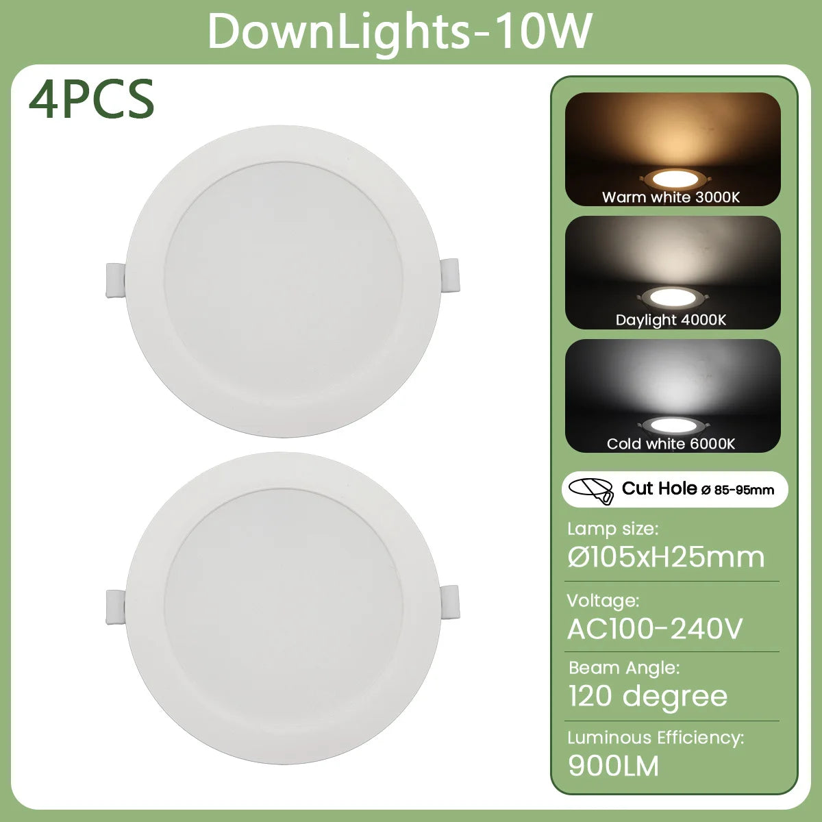 lampe encastrable led blanc moderne clips 3000k 4000k 6000k 10w 24w opacité