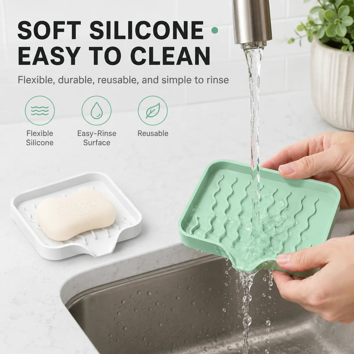 set plateaux savon silicone gris vert rayures modernes pratique auto drainants