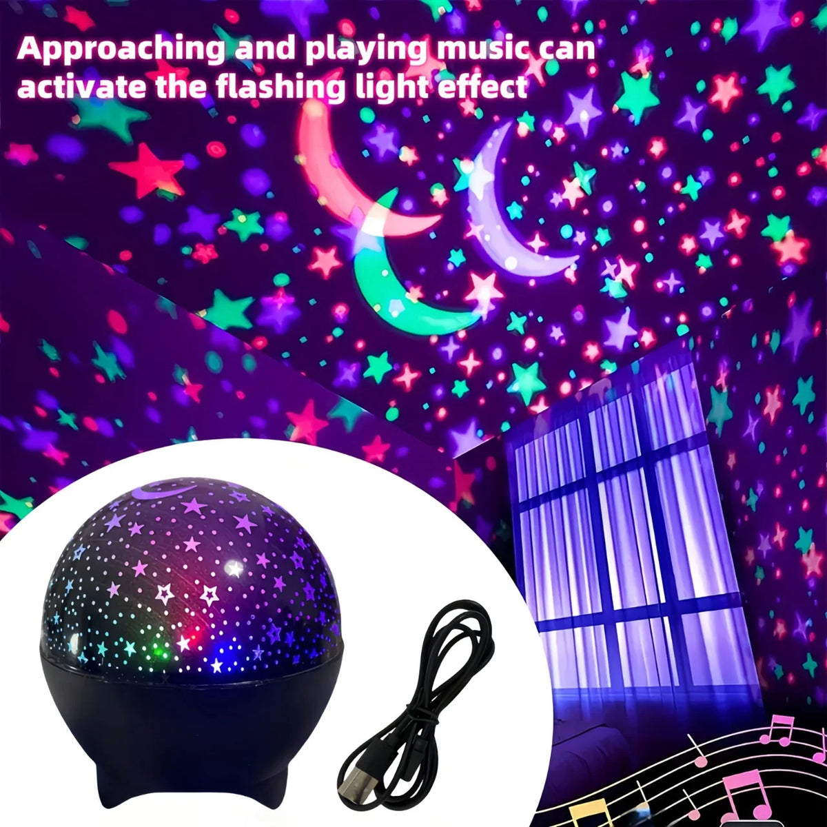 projecteur nuit étoiles lune modes veilleuse led colorée usb chambre enfants deco fete galaxie