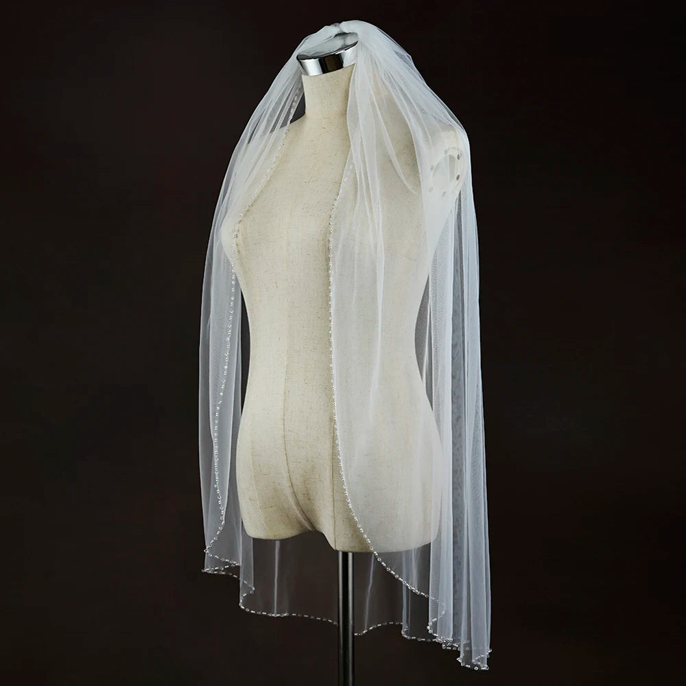 voile mariée perlée blanche classique bordure 90cm large 160cm
