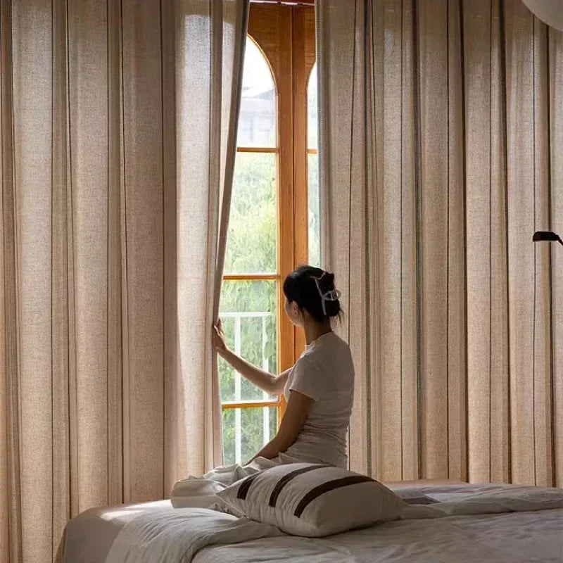 rideau polyester moderne beige clair rayures verticales opacité chambre salon