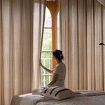 rideau polyester moderne beige clair rayures verticales opacité chambre salon