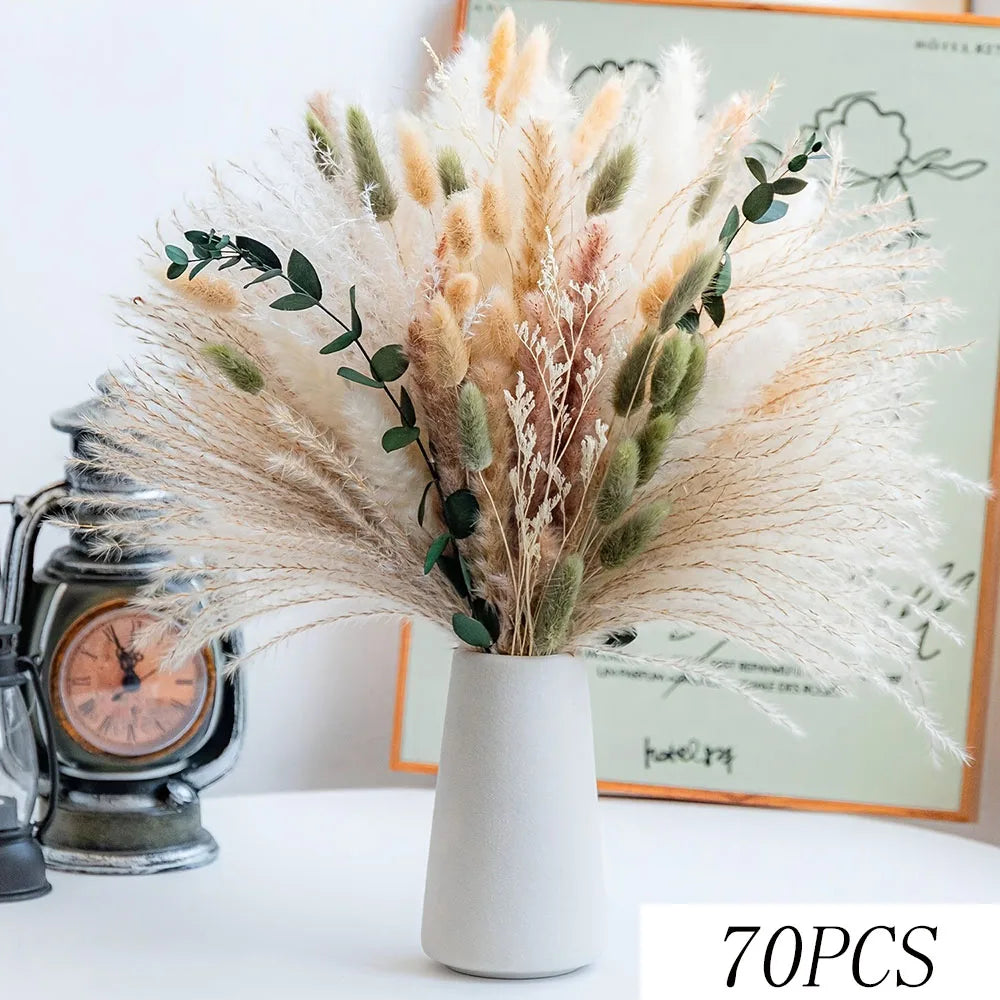 bouquet fleurs séchées pampas eucalyptus naturel rustique décoration maison anniversaire fêtes