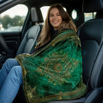 couverture velours vert émeraude broderie dorée motif floral boho chic canapé décoration hiver