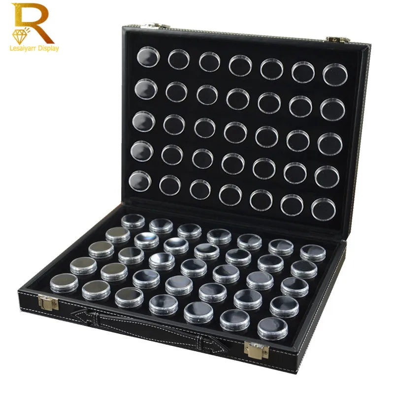 boîte bijoux simili cuir noir 60 compartiments clips velours intérieur classique