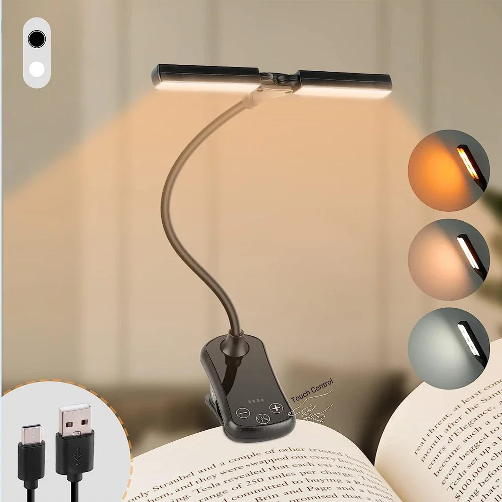 lampe lecture portable rechargeable led pinces noir mode moderne tactile affichage luminosité