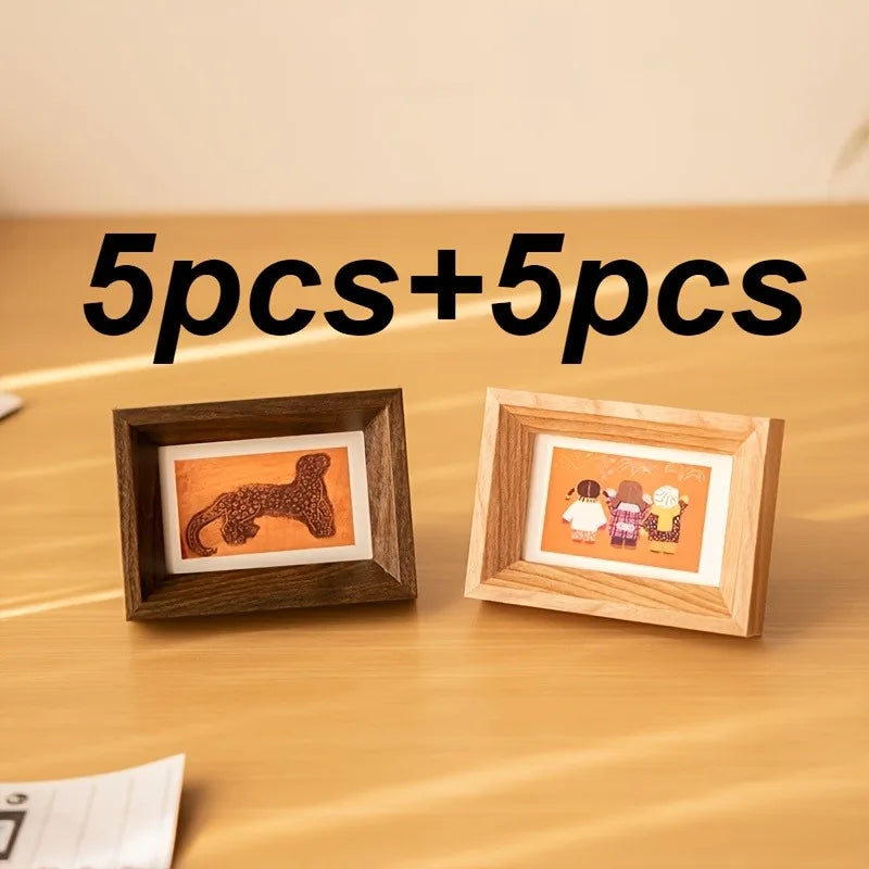 cadres photo miniatures rustiques bois clair marron horizontal table contemporain