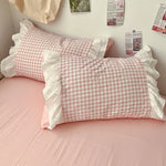 ensemble literie rose clair carreaux doux romantique housses ultra douces 180x220cm 200x230cm