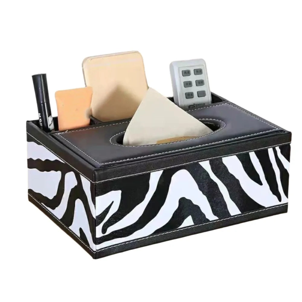 boîte mouchoirs simili cuir noire classique compartiments rangement télécommande objetos divers