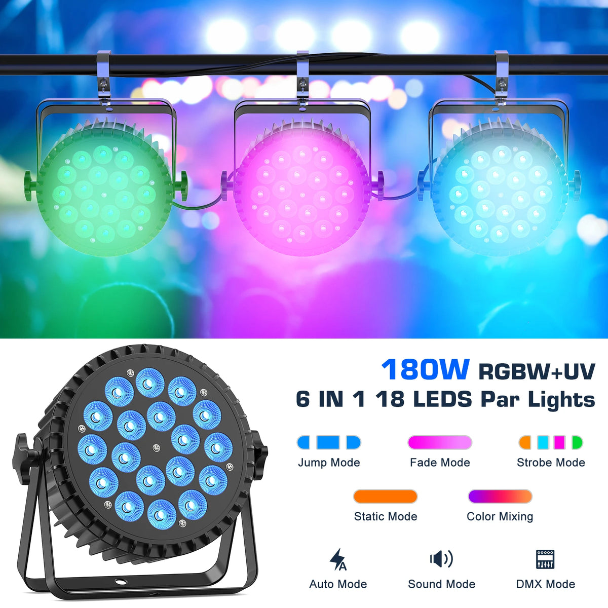projecteur led noir dmx scène professionnelle auto son réglable disco festive