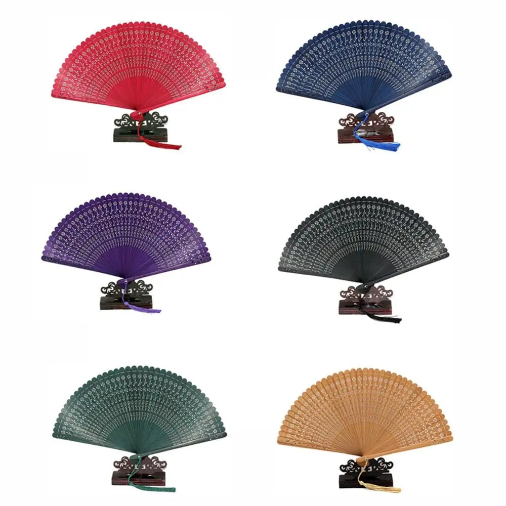 éventails pliants traditionnels motifs floraux rouge bleu violet noir vert marron étuis rangement clips