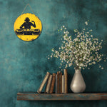 décoration murale ronde dj graphique vintage jaune noir silhouettes platines casque accrochage grunge
