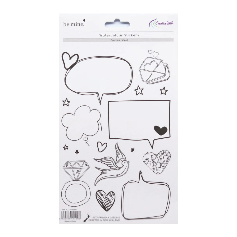 sticker aquarelle fleurs rubans coeurs diamant ancre cupcake oiseau flèche texte be mine forever