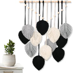 tapisserie murale coton feuilles stylisées vert blanc beige bohème moderne fixations decoration mur hanging