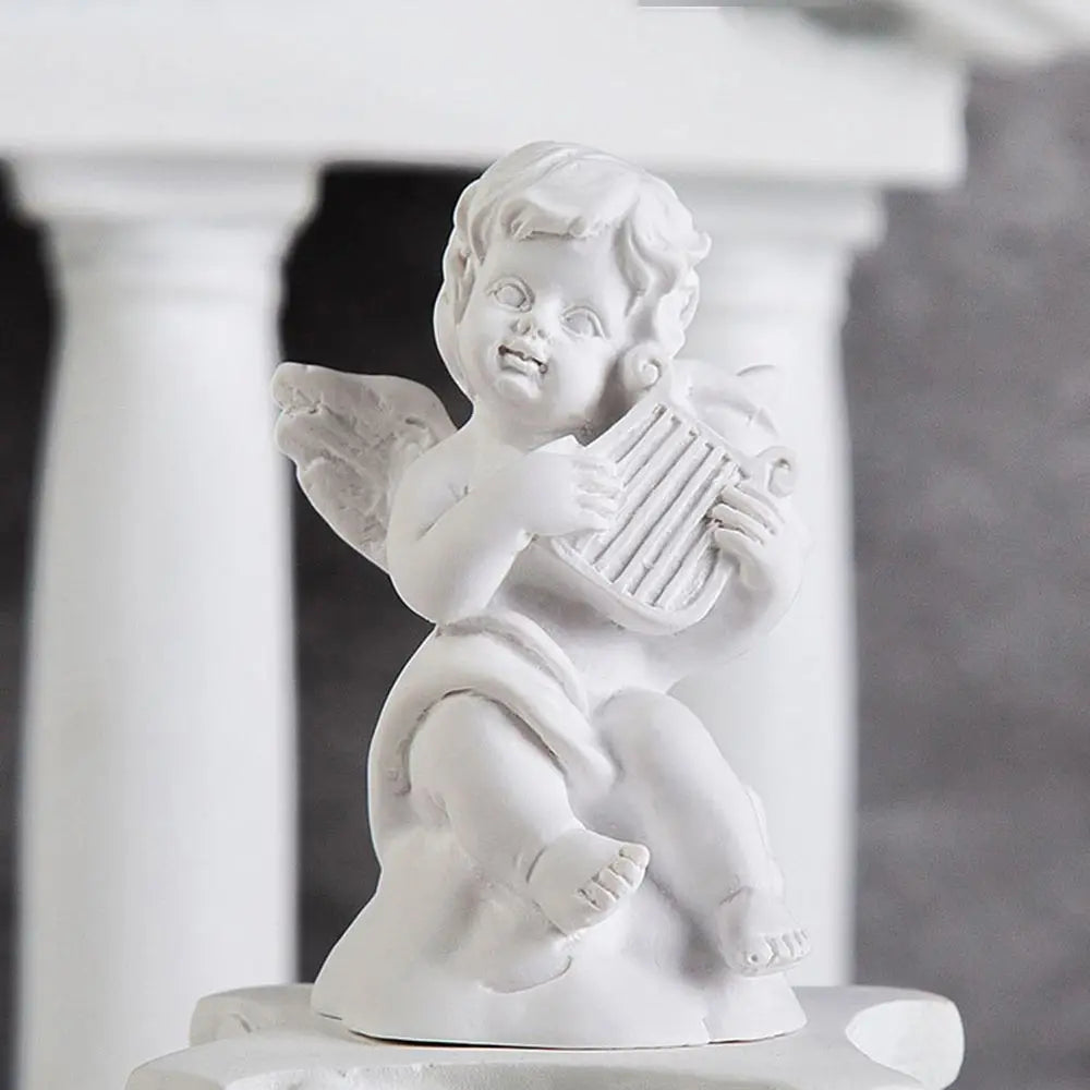 statuette ange blanc instrument classique résine polie décor maison 3.8x3.5x7cm