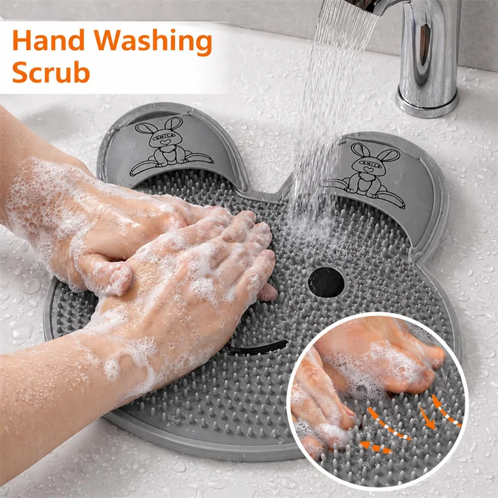 tapis bain antidérapant texturé motif sourire lapin ventouses adhésion bain douche exfoliation massage pieds