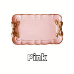 plateau rectangulaire élégant blanc rose pastel bordure dorée motif noeud