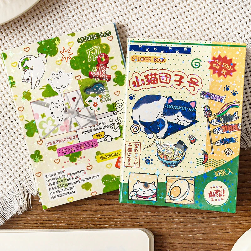 stickers kawaii japonais chats cerisiers ramen papeterie scrapbooking diy mignon vert bleu