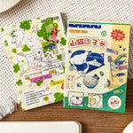 stickers kawaii japonais chats cerisiers ramen papeterie scrapbooking diy mignon vert bleu