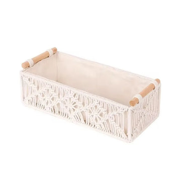 panier rangement tressé bohème motif floral blanc crème robuste utilisation multiple empilable rustic