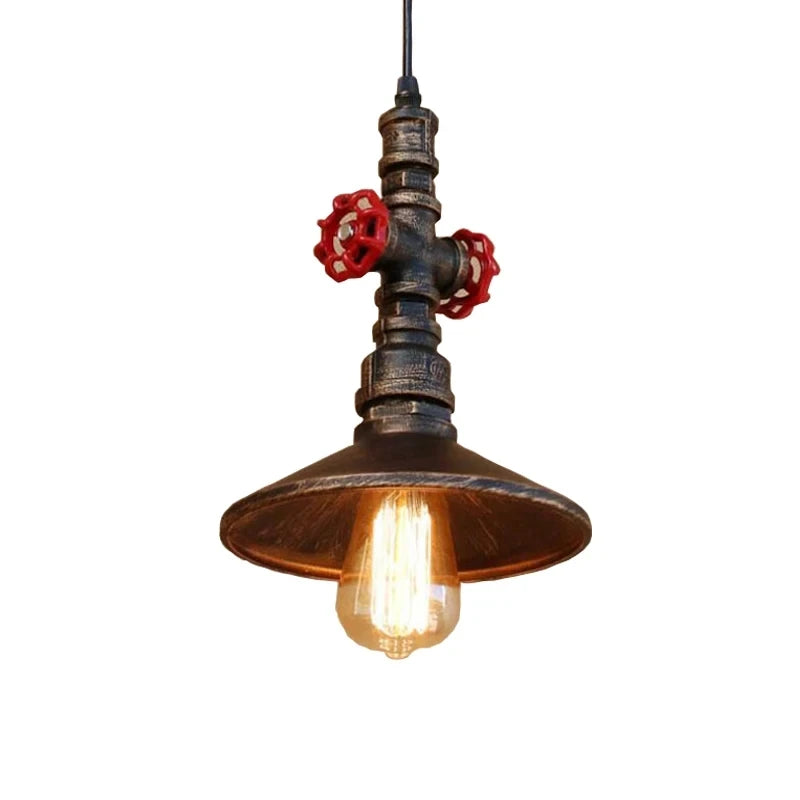 lampe suspendue industrielle vintage métal vieilli noir rouge doré câble fixe éclairage chambre salonhôtel