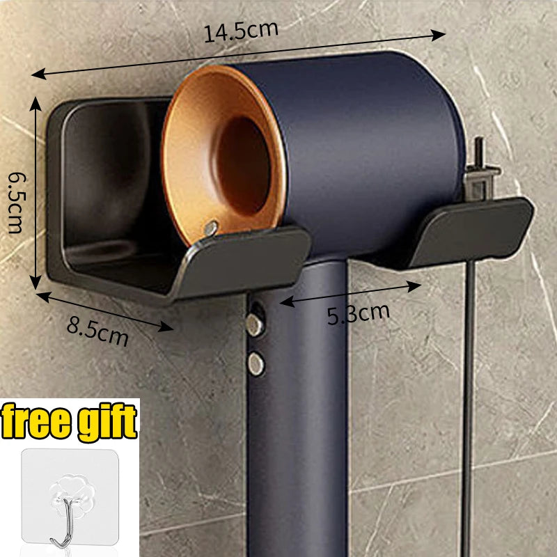 support mural moderne séchoir cheveux brosse crème rasoir fixé adhésif noir beige opaque