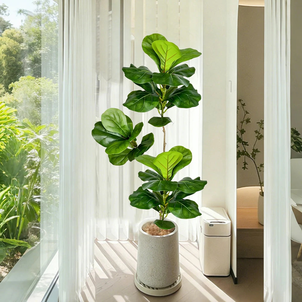 décoration intérieure arbre artificiel pot feuilles larges vert contemporain 103cm 135cm