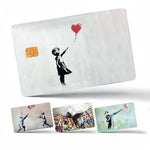 sticker pop art fille ballon cœur fond grunge carte bancaire waterproo réutilisable