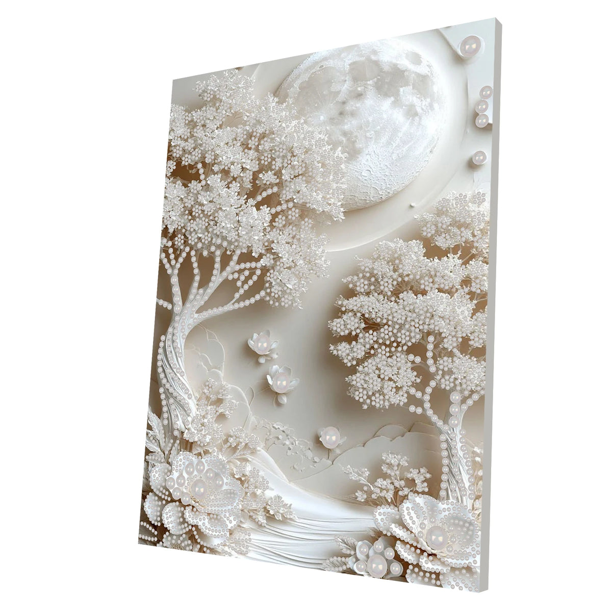 kit peinture points tableau décoratif baleine océan fleurs bleu blanc beige