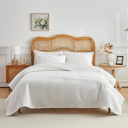 Parure de lit 3 pièces blanc matelassé ultra doux - Couvre-lit et taies d'oreiller polyester
