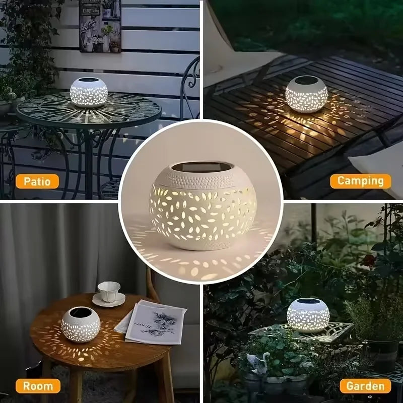 lanterne solaire moderne blanc feuilles découpées ip65 led étanche extérieur table jardin patio