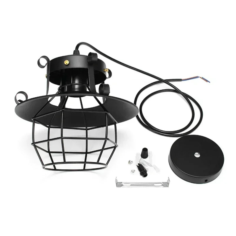 lampe suspendue industrielle noir grille métallique salle étude chambre